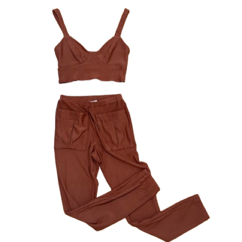Revolve x Katie May Lounge Set bralette joggers sz Small rust pilates workout